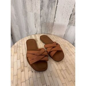 Brown Criss Cross Slide Sandals Women’s Size 8 Casual Summer Flats